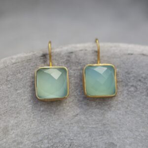 Aqua Chalcedony and Gold Vermeil Drop Earrings