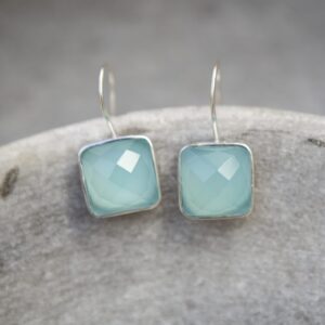 Aqua Chalcedony and Silver Drop Earrings