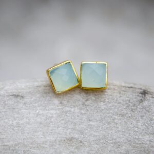 Aqua Chalcedony and Gold Vermeil Stud Earrings