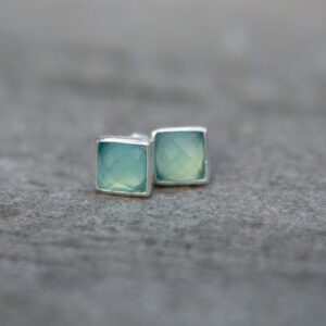 Aqua Chalcedony and Silver Stud Earrings