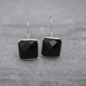 black agate and silver Drop Earrings