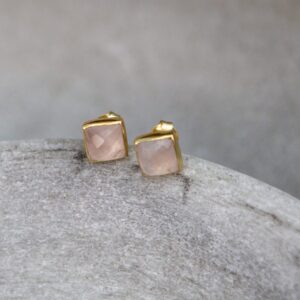 rose quartz stud and Gold Vermeil Earrings