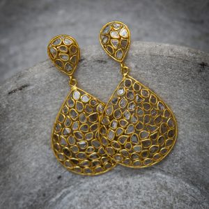 diamond slice and gold vermeil statement chandelier earrings
