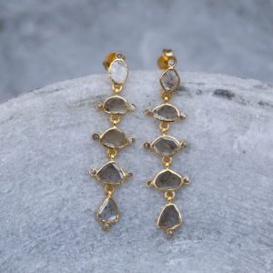 diamond long drop earrings, gold vermeil
