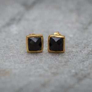 black onyx stud and Gold Vermeil Earrings