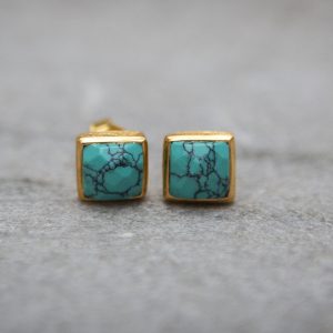 turquoise howlite stud and Gold Vermeil Earrings