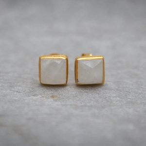 moonstone stud and Gold Vermeil Earrings