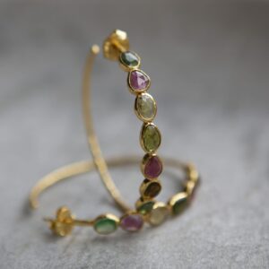 Tourmaline statement hoop earrings, gold vermeil
