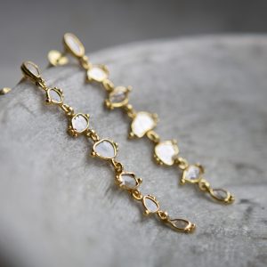 diamond long drop earrings, gold vermeil