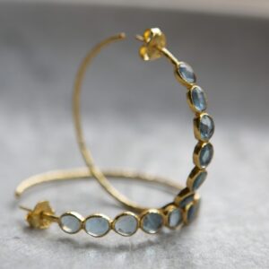 blue topaz statement hoop earrings, gold vermeil