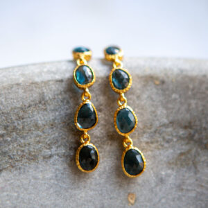 Blue topaz faceted drop earrings, gold vermeil