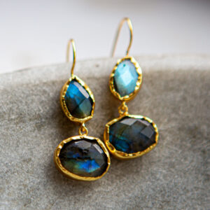 Labradorite faceted double drop earrings, gold vermeil