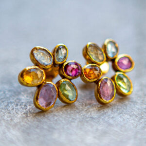 tourmaline flower multi earrings, gold vermeil