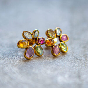 tourmaline flower multi earrings, gold vermeil