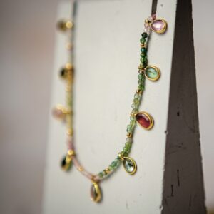 tourmaline leaf necklace, gold vermeil