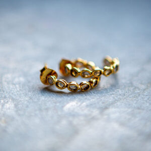 Diamond slice mini Hoop Earrings, gold vermeil