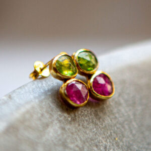 Tourmaline double drop earrings, gold vermeil